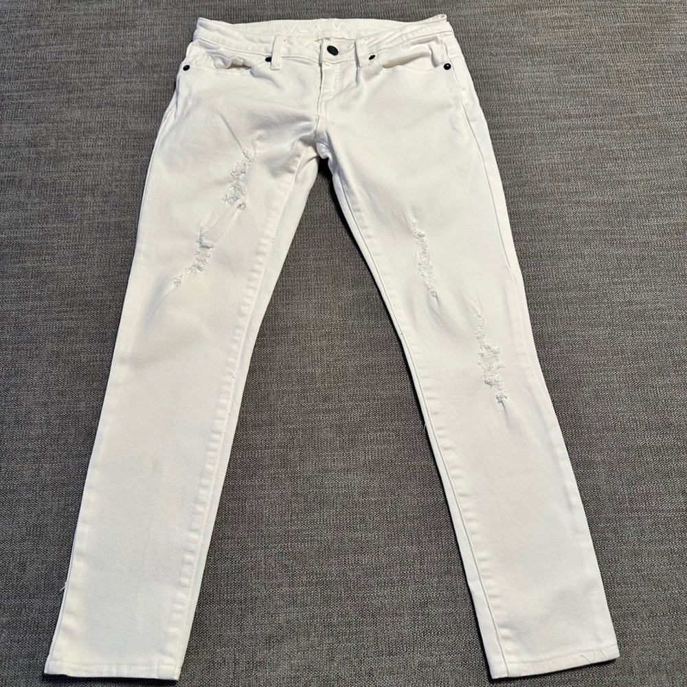 RVCA Distressed Skinny Jeans Women 26 White Good Ripped Stretch Denim Skater